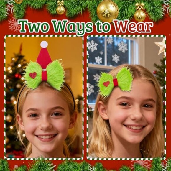 Festive Headband with Detachable Hair Bow Clip - Soft Holiday Accessory Set - Picture 7 of 8